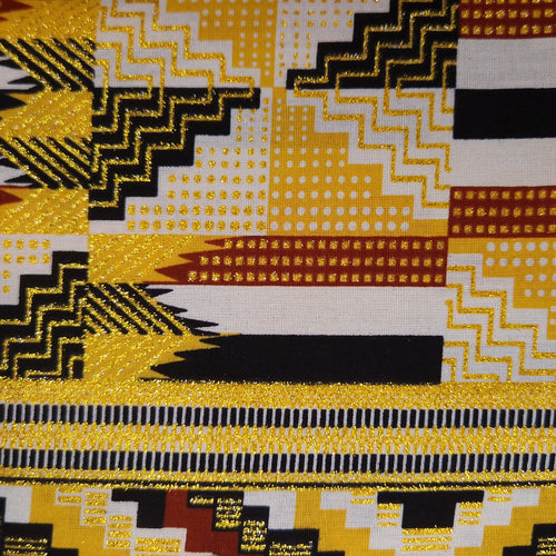 Afrikaanse stof - Exclusief versierd met glittereffecten 100% katoen - GL-4049 Geel Goud Kente