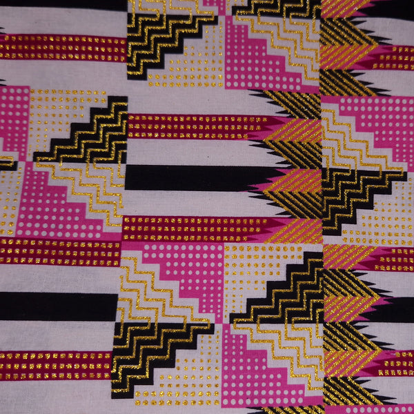 Afrikaanse stof - Exclusief versierd met glittereffecten 100% katoen - GL-4050 Roze Goud Kente