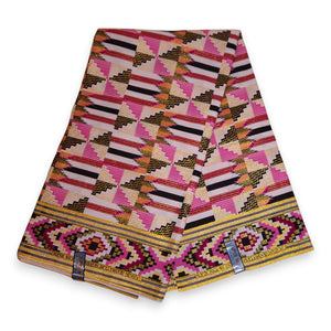 Afrikaanse stof - Exclusief versierd met glittereffecten 100% katoen - GL-4050 Roze Goud Kente