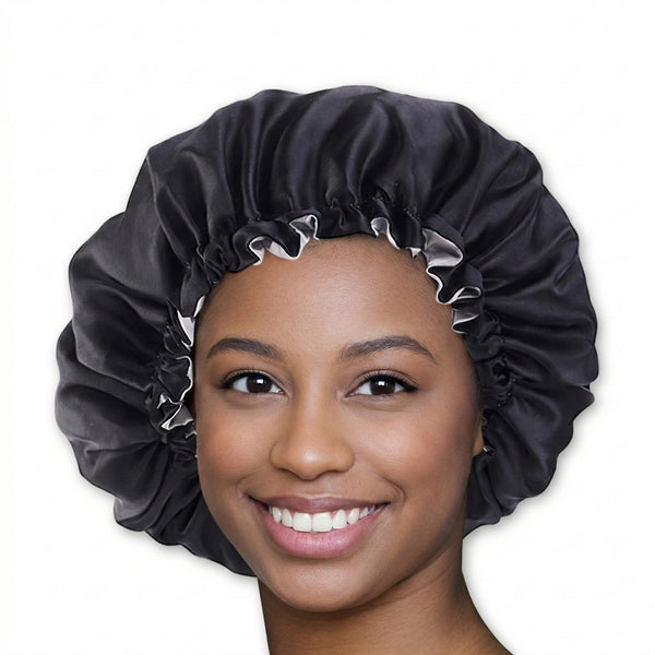 Afabs® Zwarte Anti-klit Haarborstel +  Zwarte satijnen slaapmuts | Detangler brush | Detangling brush | Satin cap / Hair bonnet / Satijnen nachtmuts / Satin bonnet | Kam voor Krullen | Kroes haar borstel