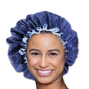 Blauwe Satijnen Slaapmuts / Haar bonnet van Satijn / Satin hair bonnet