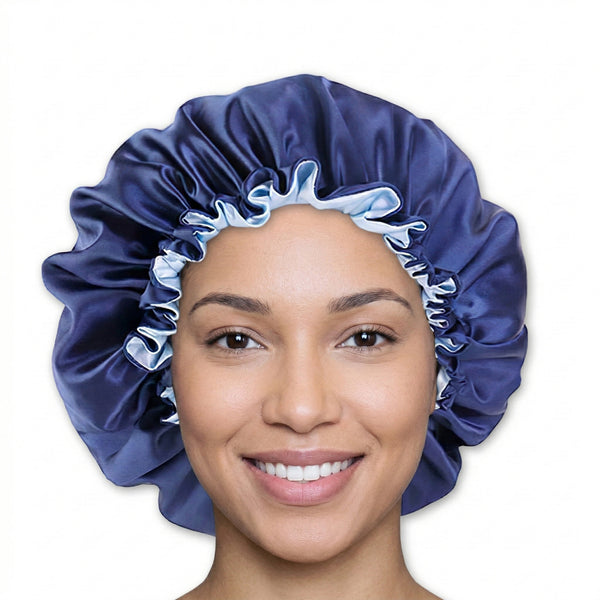 Blauwe Satijnen Slaapmuts / Haar bonnet van Satijn / Satin hair bonnet
