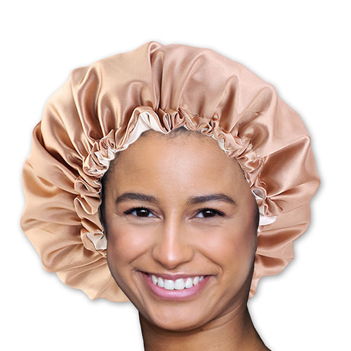 SATIN SET - Bescherm je haar & keep it dry - Kaki Satijnen Slaapmuts + Douchemuts + Scrunchie