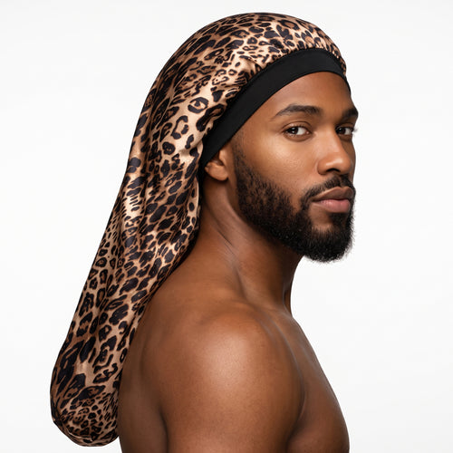 Satin Hair Bonnet voor Dreadlocks / Braids / Rasta - Leopard print Dreadsock / Satijnen Slaapmuts