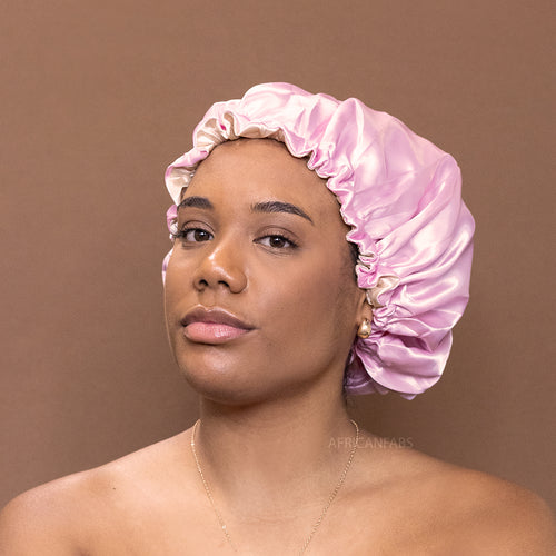 Roze Satijnen Slaapmuts / Haar bonnet van Satijn / Satin hair bonnet