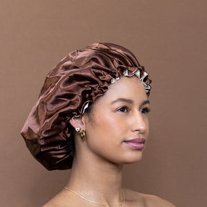 Chocoladebruin Satijnen Slaapmuts / Haar bonnet van Satijn / Satin hair bonnet