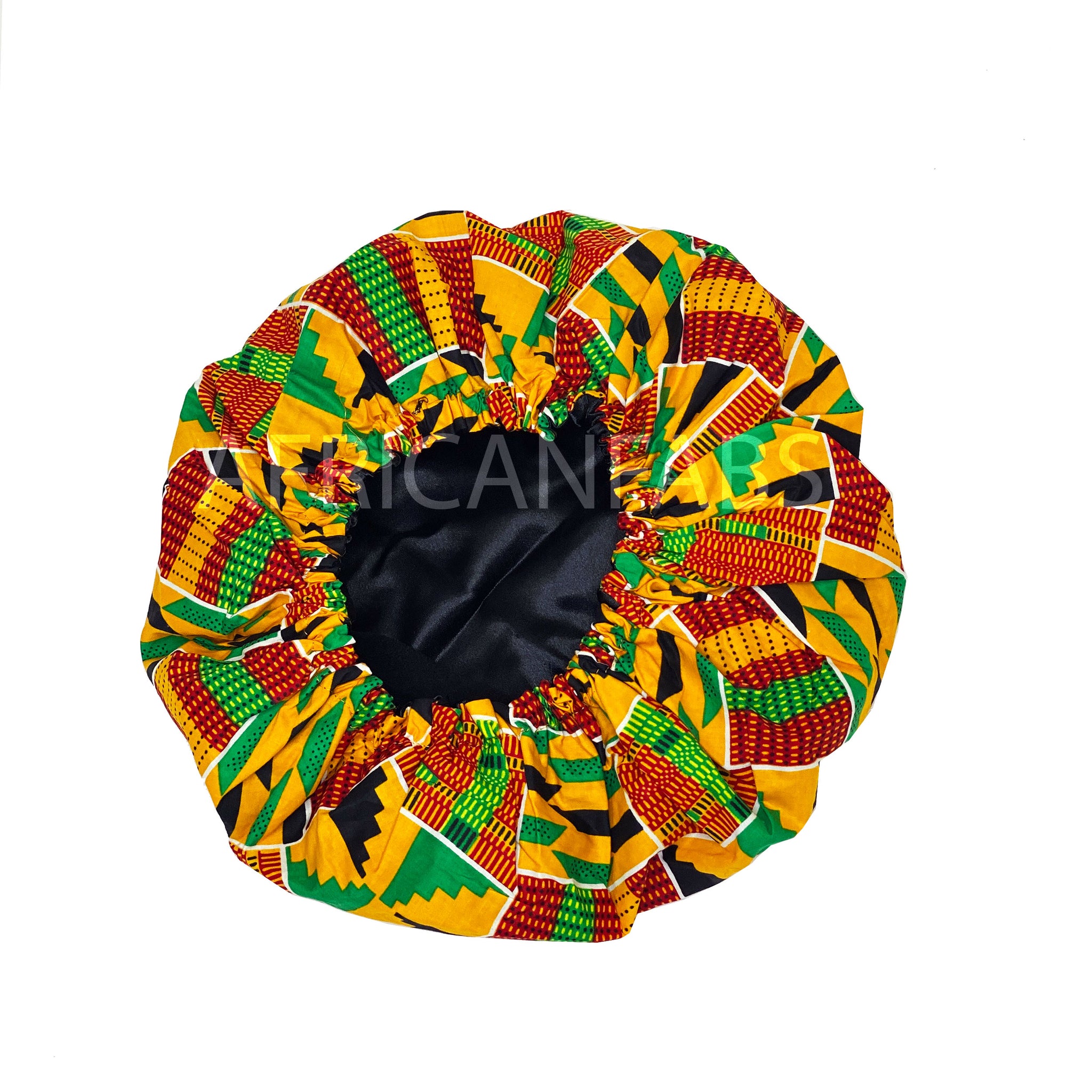 Afrikaanse Gele Kente Print Satijnen Slaapmuts / Hair Bonnet 