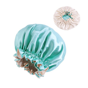 Turquoise Satijnen Slaapmuts met randje / Reversible Satin Hair Bonnet / Haar bonnet van Satijn