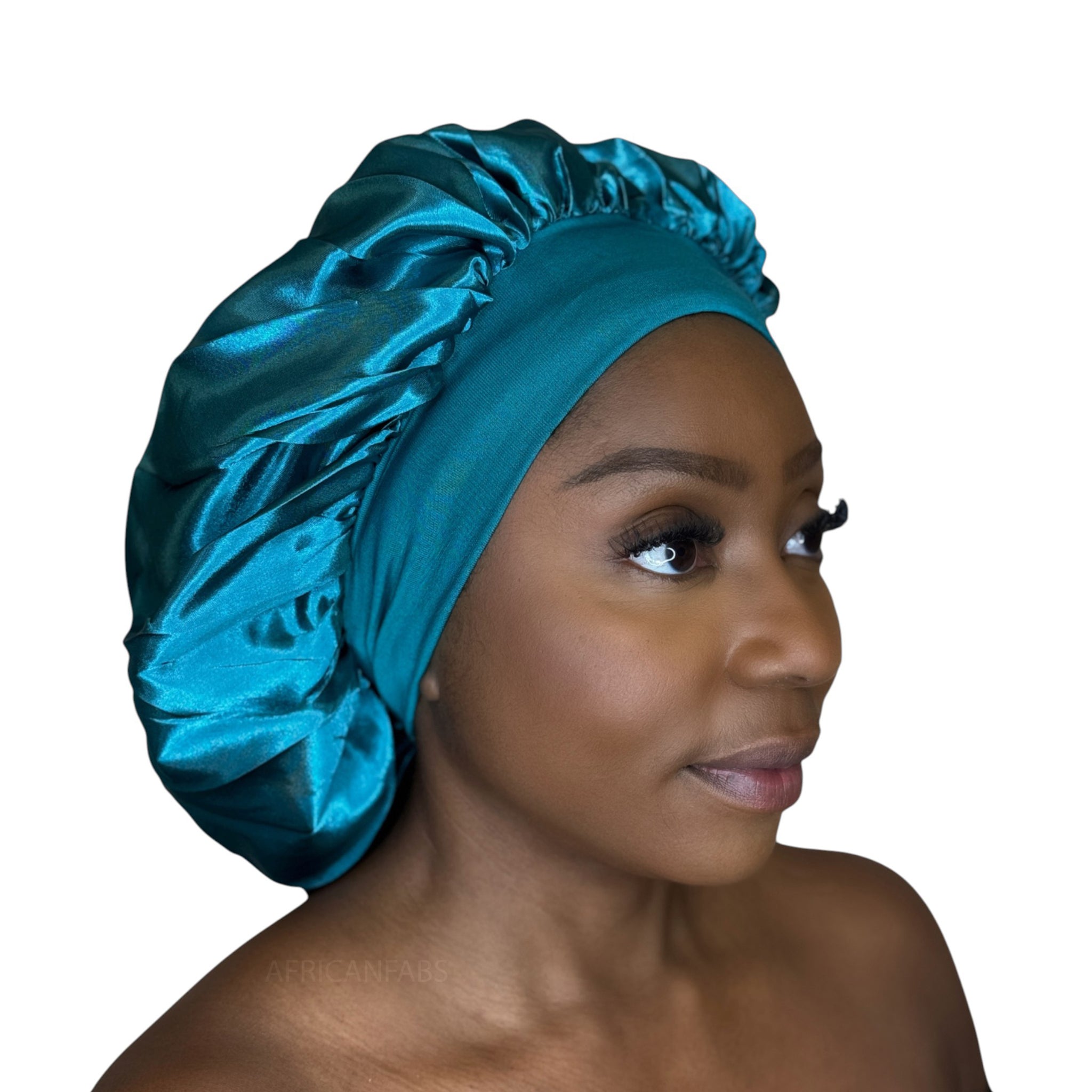 Satijnen Haar Bonnet - Groen Turquoise (Satijnen Slaapmuts )