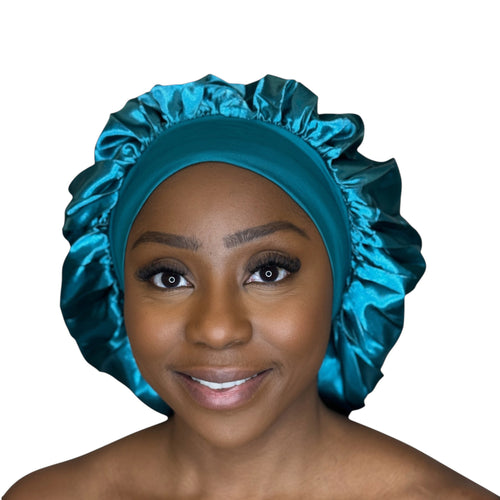 Satijnen Haar Bonnet - Groen Turquoise (Satijnen Slaapmuts )