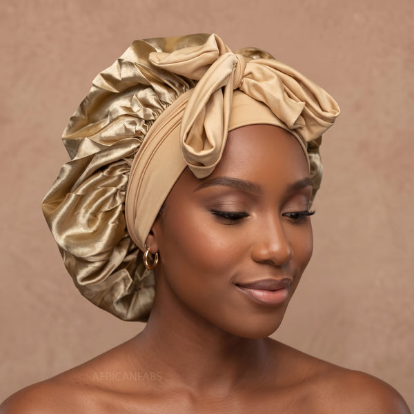 Satijnen Haar Bonnet met Banden - Kaki (Satijnen Slaapmuts )