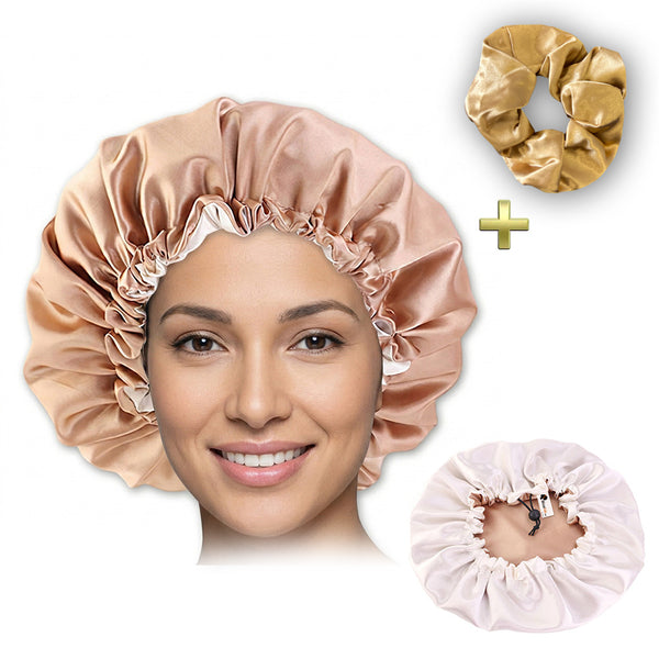 Kaki Satijnen Satijnen Slaapmuts / Haar bonnet van Satijn / Satin hair bonnet + Satijnen scrunchie