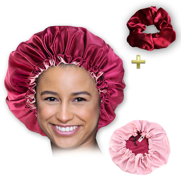 Rode Satijnen Slaapmuts / Haar bonnet van Satijn / Satin hair bonnet + Satijnen scrunchie