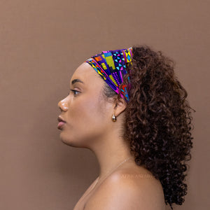 Haarband / Hoofdband in Afrikaanse print - Unisex Volwassenen - Paars / Roze kente