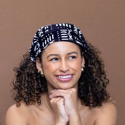 Haarband / Hoofdband in Afrikaanse print - Unisex Volwassenen - Zwart / witte bogolan