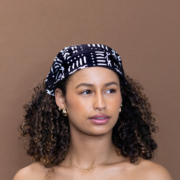 Haarband / Hoofdband in Afrikaanse print - Unisex Volwassenen - Zwart / witte bogolan
