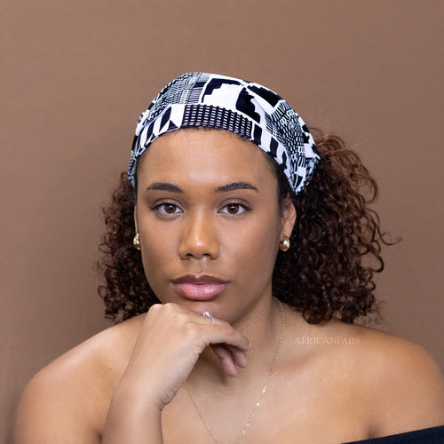 Haarband / Hoofdband in Afrikaanse print - Unisex Volwassenen - Zwart Witte kente