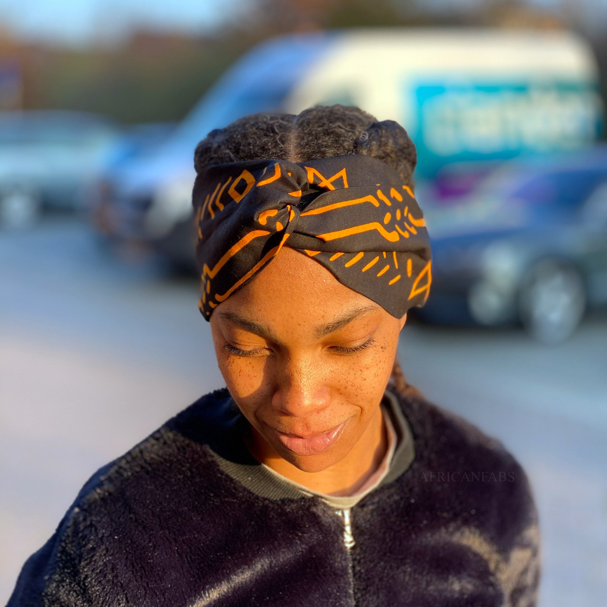 Haarband / Hoofdband in Afrikaanse print - Volwassenen - Zwart gele bogolan