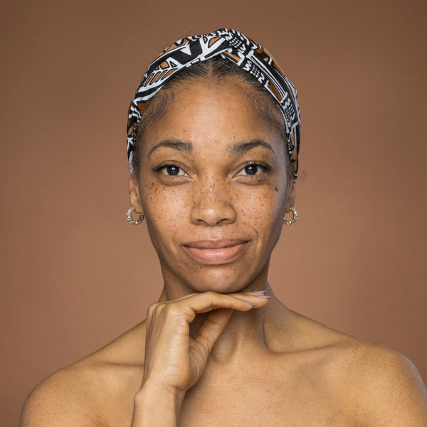 Haarband / Hoofdband in Afrikaanse print - Bruin Beige Bogolan Symbols