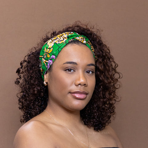 Haarband / Hoofdband in Afrikaanse print - Groene Flowers 