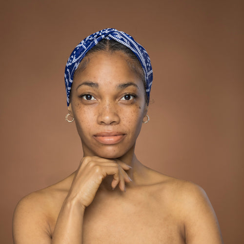 Haarband / Hoofdband in Afrikaanse print - Blauw Wit Ndop Cameroon
