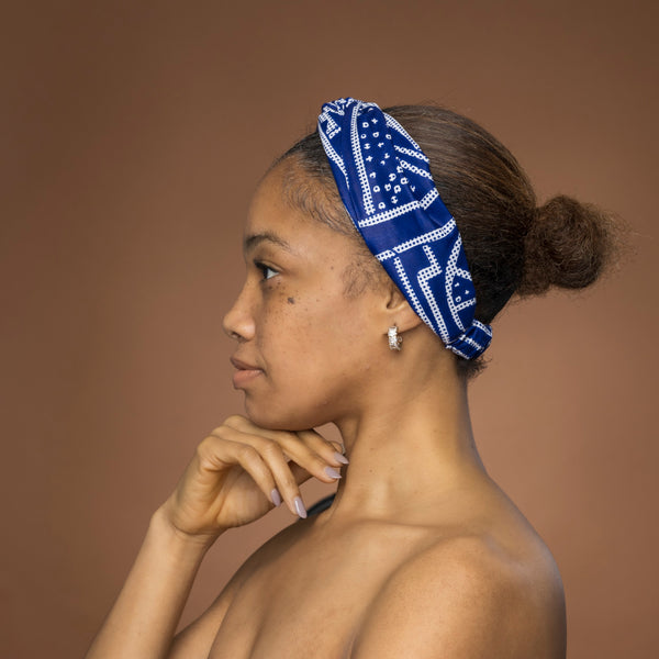 African print Headband - Adults - Hair Accessories - Blue White Ndop Cameroon