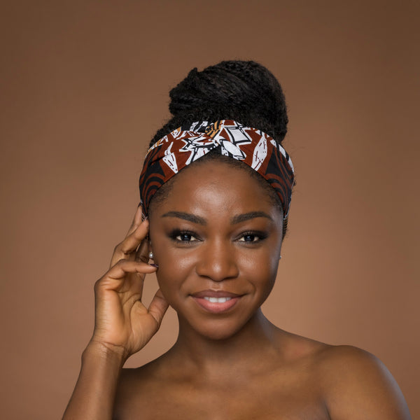 Haarband / Hoofdband in Afrikaanse print - Bruin Bogolan Mosaic