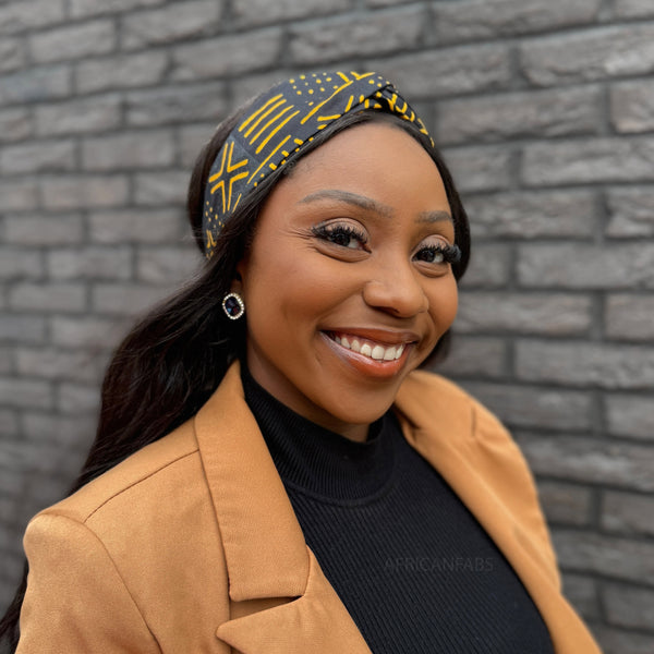 Haarband / Hoofdband in Afrikaanse print - Zwart / Gele Bogolan