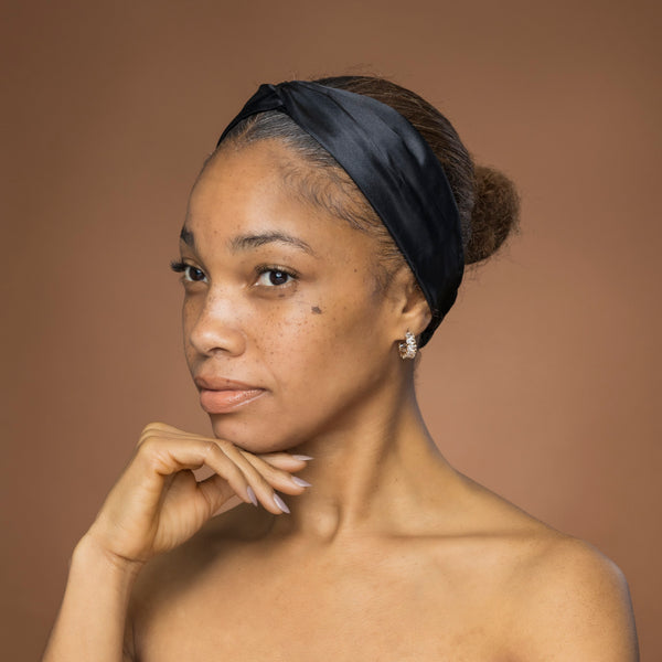 Zwarte Haarband Satijn / Hoofdband van Satijn - Volwassenen