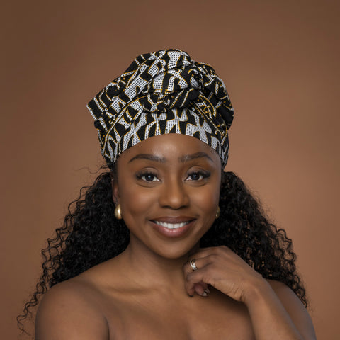 African headwrap - Black White Ndop Cameroon