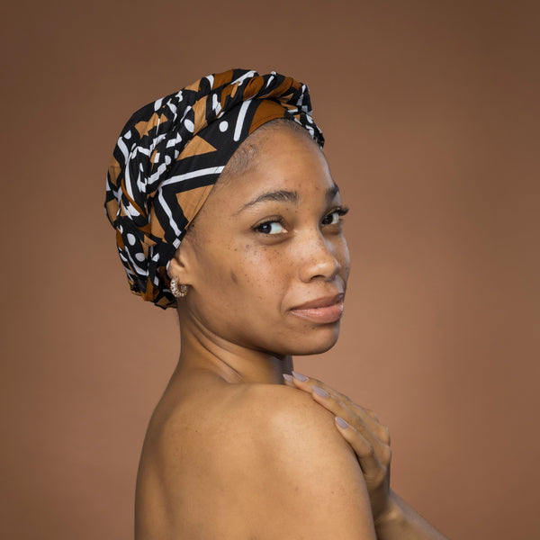 African headwrap - Brown Beige Bogolan