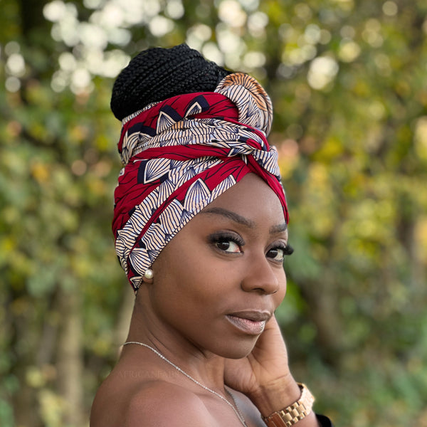 Afrikaanse  Rood / beige hoofddoek - headwrap