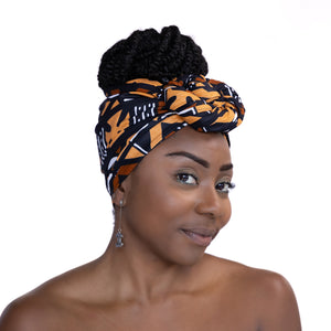 Afrikaanse Zwart / Bruine Bogolan hoofddoek - Mud cloth headwrap