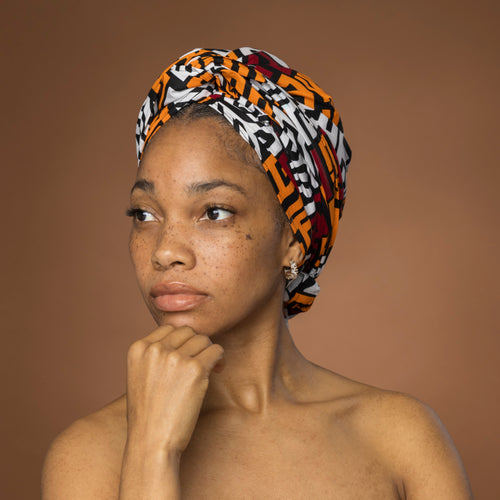 Afrikaanse hoofddoek Bruin Geel Kuba Blocks Congo - headwrap
