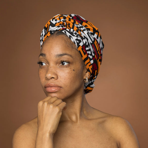 Afrikaanse hoofddoek Bruin Geel Kuba Blocks Congo - headwrap