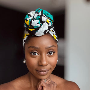 Afrikaanse Turquoise Geel Samakaka / Samacaca hoofddoek - headwrap