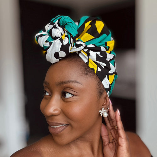 Afrikaanse Turquoise Geel Samakaka / Samacaca hoofddoek - headwrap