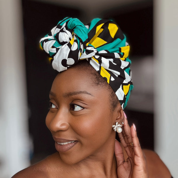 Afrikaanse Turquoise Geel Samakaka / Samacaca hoofddoek - headwrap