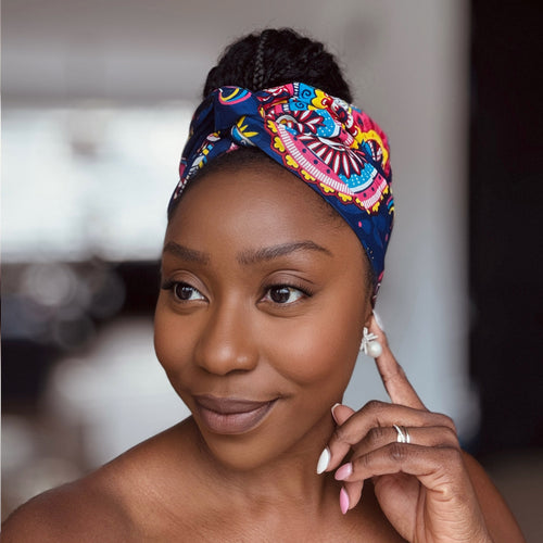 Afrikaanse Blauw Roze Paisley hoofddoek - headwrap