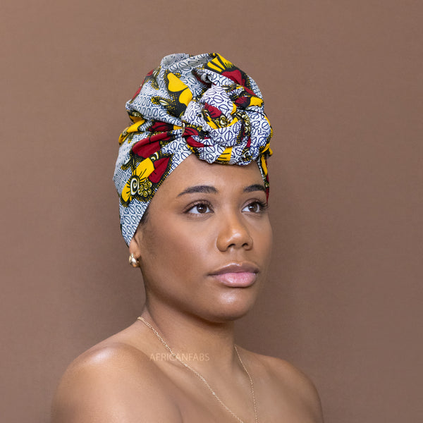Afrikaanse Rood / gele bloemen hoofddoek - headwrap