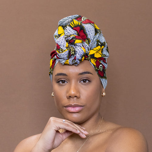 Afrikaanse Rood / gele bloemen hoofddoek - headwrap