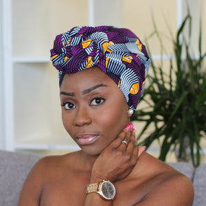 Afrikaanse hoofddoek / headwrap - Paarse tangle