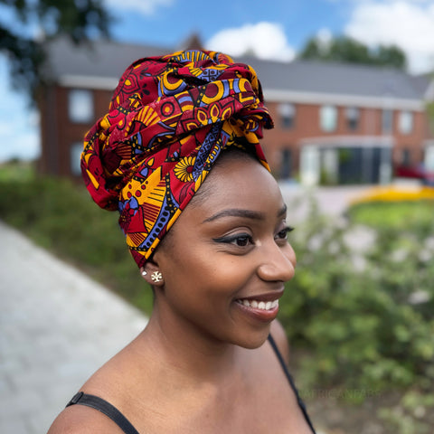 Afrikaanse Rood & Geel Mandala Patchwork hoofddoek - headwrap