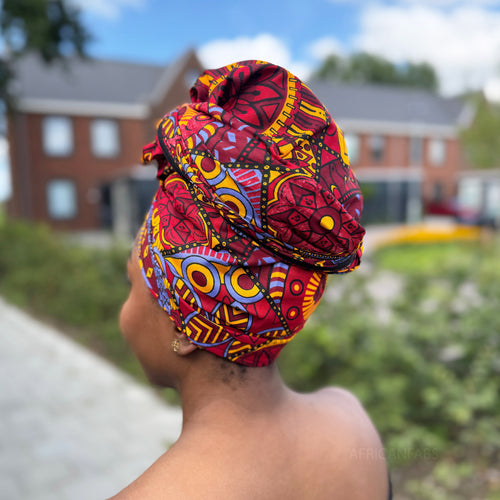 Afrikaanse Rood & Geel Mandala Patchwork hoofddoek - headwrap