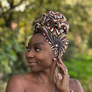Afrikaanse  Bruin / wit hoofddoek - headwrap
