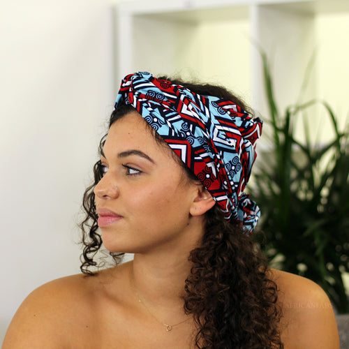 Afrikaanse hoofddoek / headwrap - Wit / Rood / blauw