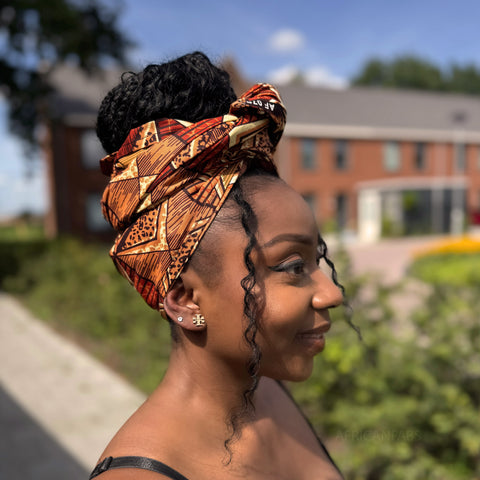 Afrikaanse Bruin & Beige African Prism hoofddoek - headwrap