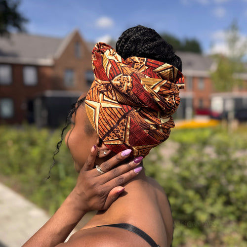 Afrikaanse Bruin & Beige African Prism hoofddoek - headwrap