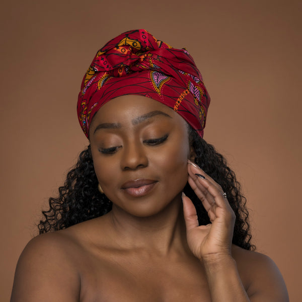 Afrikaanse hoofddoek Rood Botanical Flow - headwrap