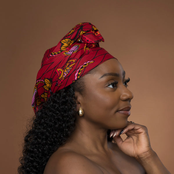 Afrikaanse hoofddoek Rood Botanical Flow - headwrap